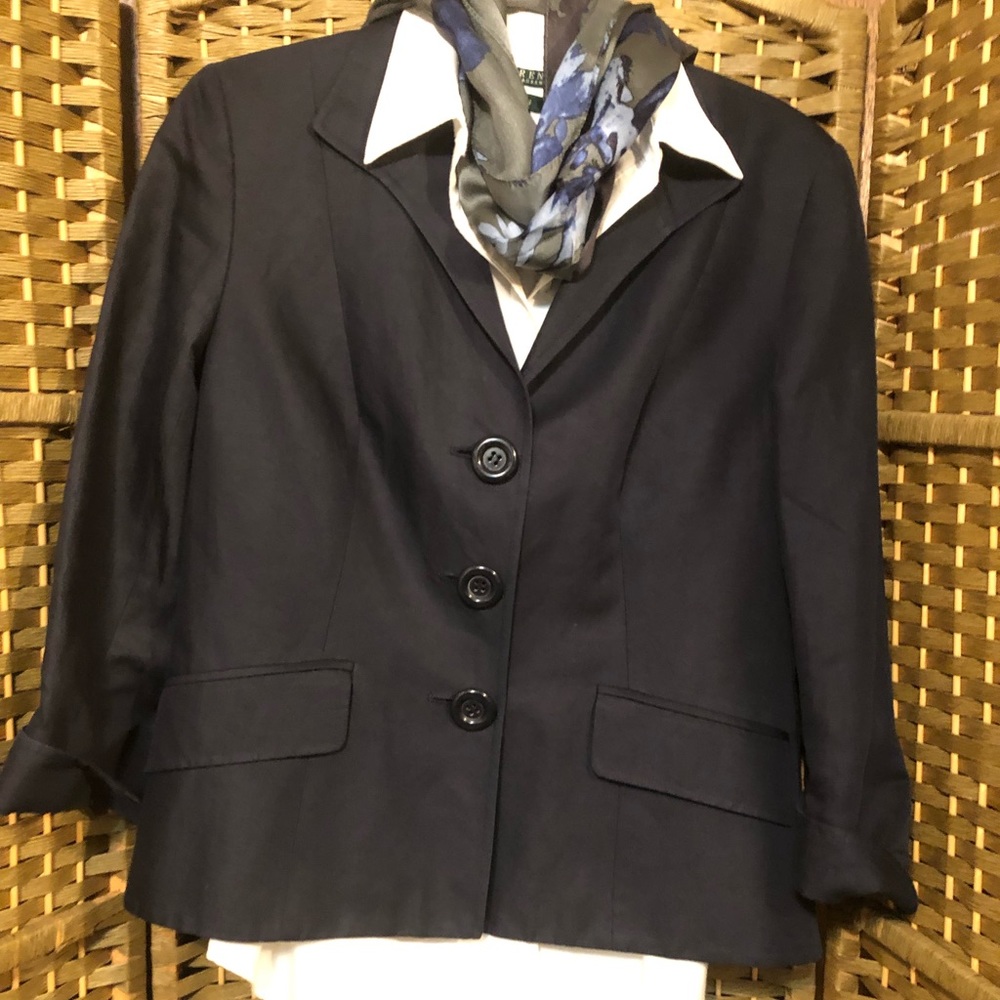 Lafayette 148 New York Cropped Navy Linen Blazer-Sz 8 (NWOT)
